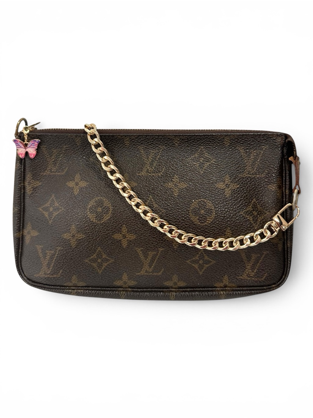 Louis Vuitton Monogram & Vachetta Leather Pochette Mini Bag On Chain